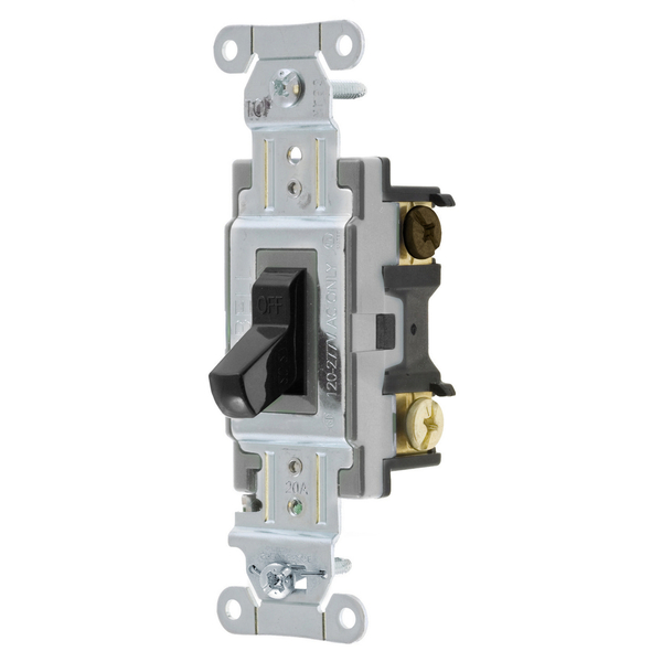 Hubbell Wiring Device-Kellems Switches and Lighting Controls, Toggle Switch, Commercial Grade, Three Way, 20A 120/277V AC, Side Wired, Black Toggle CS320BK